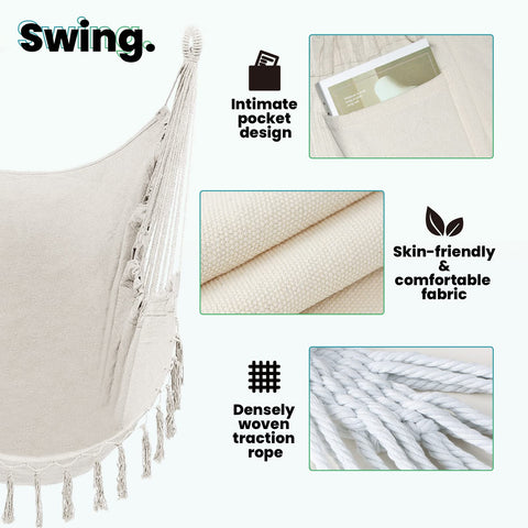 TOREVSIOR hammock chair cotton hammock included for cloud-like comfort.