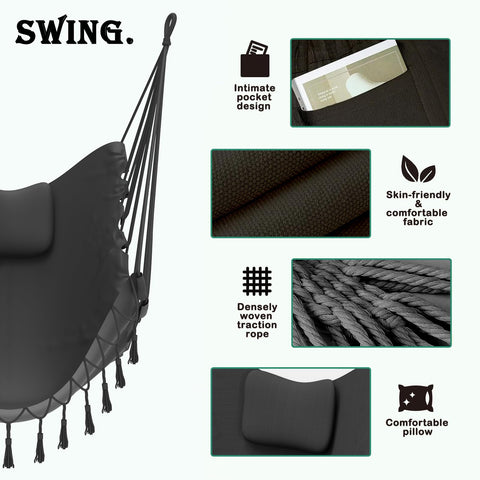 TOREVSIOR free gray cotton hammock chair adds soft comfort and storage.