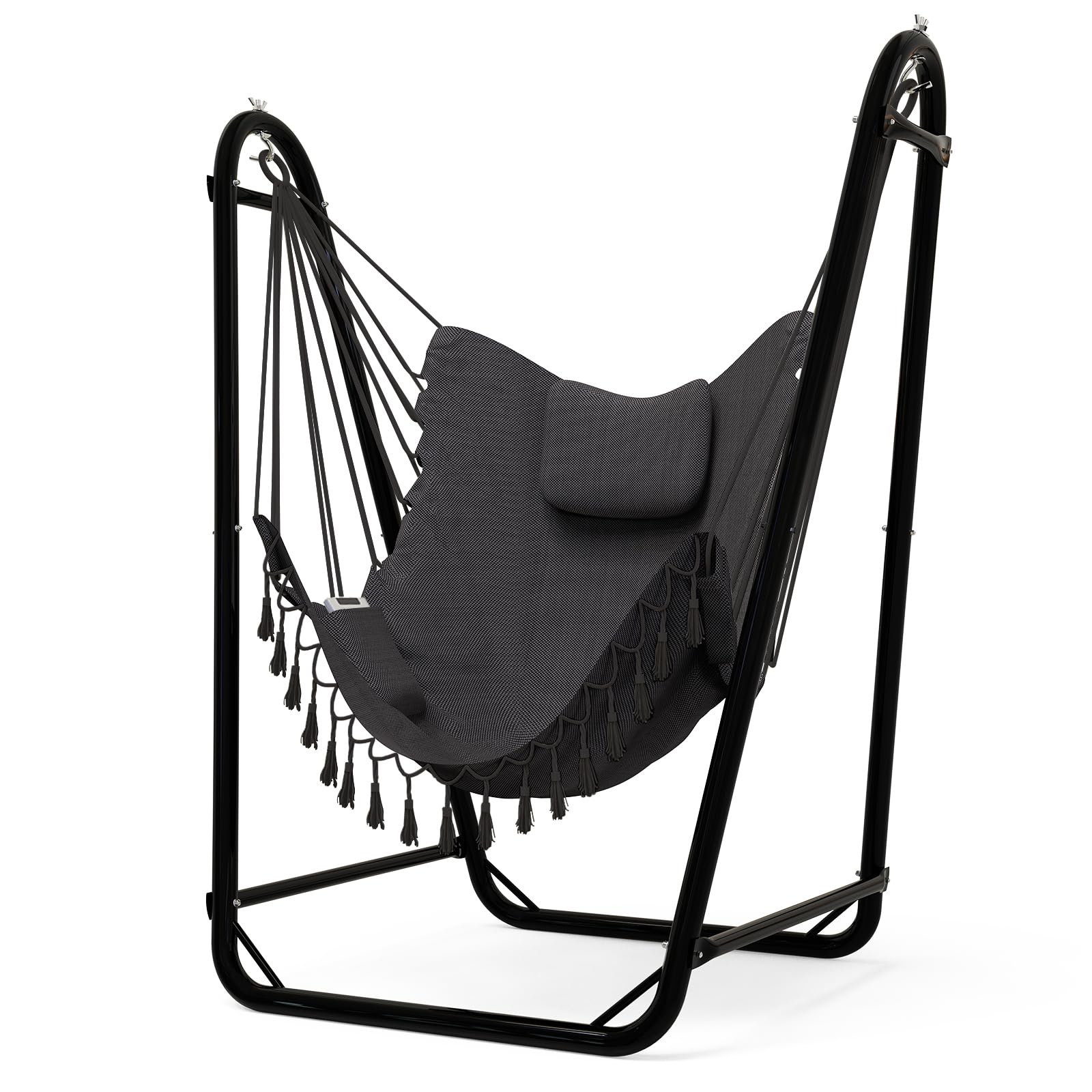 TOREVSIOR unique U-shaped hammock chair with stand for indoor and outdoor relaxation.