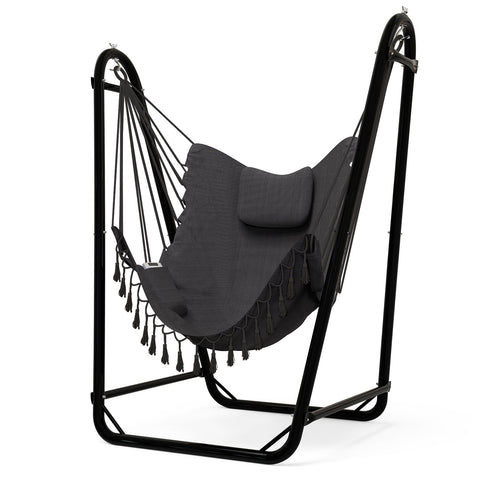 TOREVSIOR unique U-shaped hammock chair with stand for indoor and outdoor relaxation.