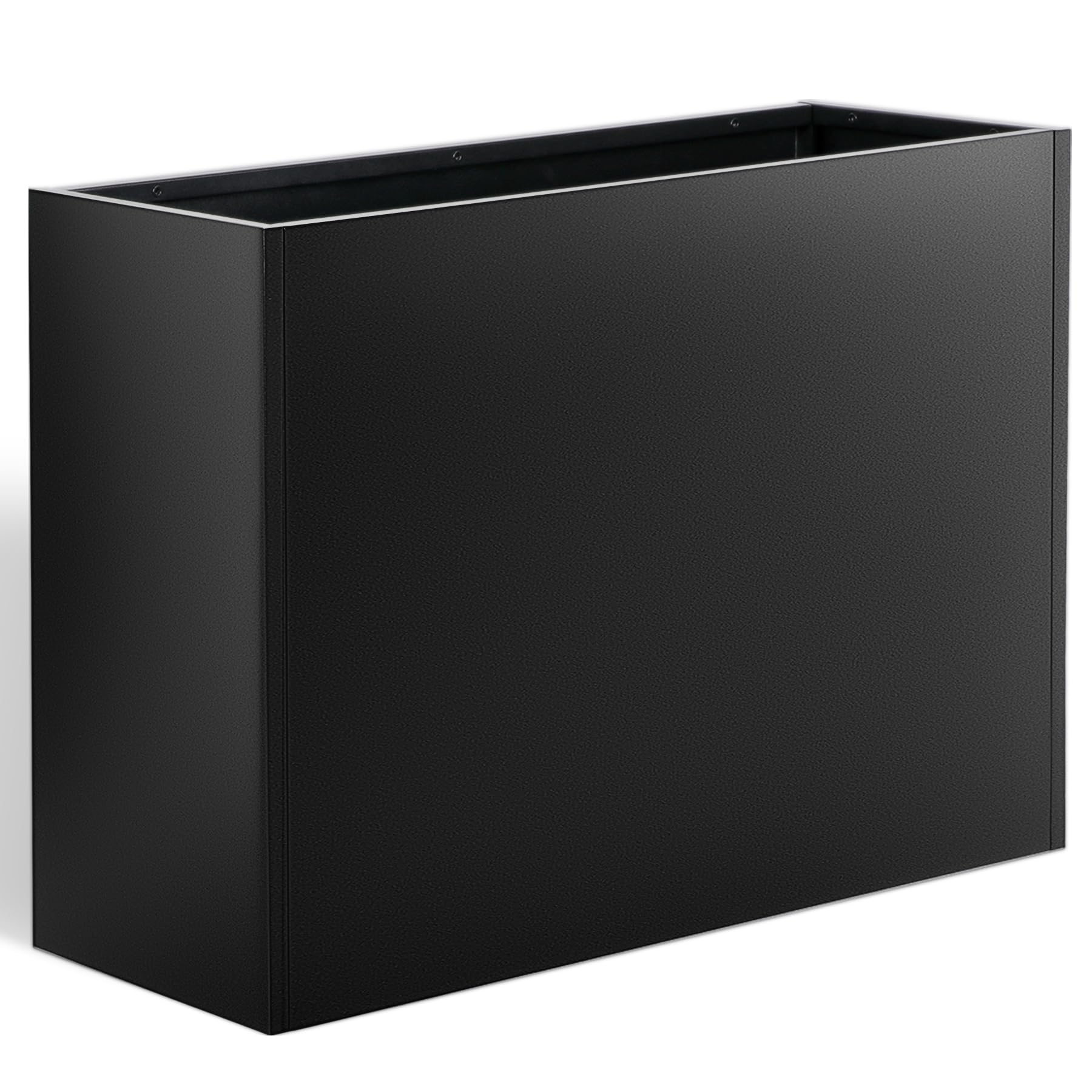 Toriexon 36-inch planter box front view with matte black finish for modern balconies.