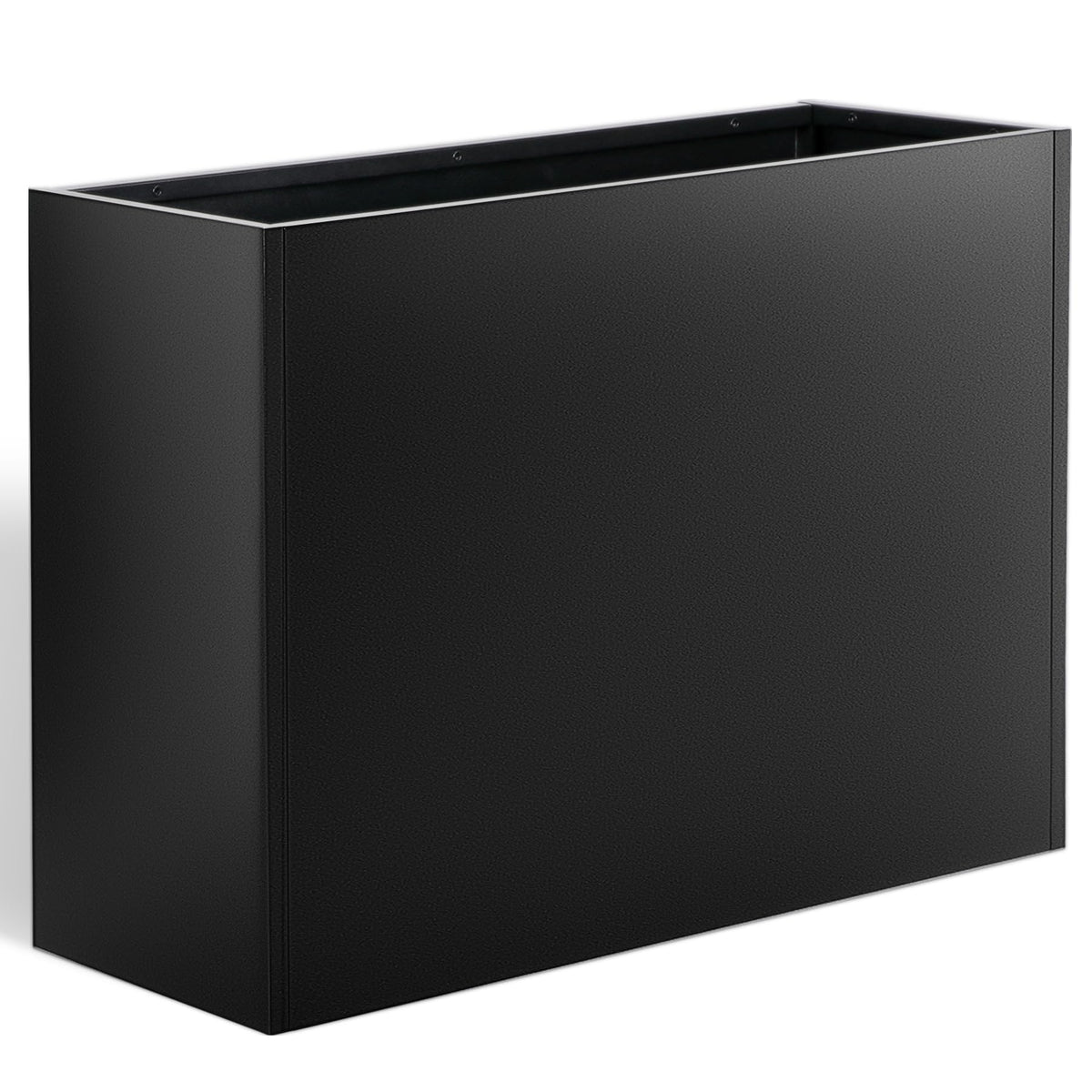 Toriexon 36-inch planter box front view with matte black finish for modern balconies.