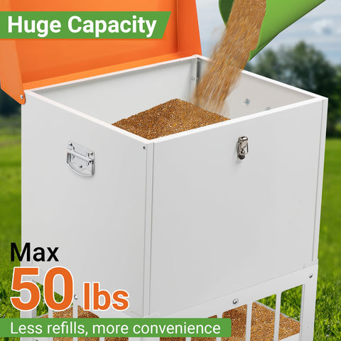 Toriexon 50lbs capacity keeps flock fed between refills.