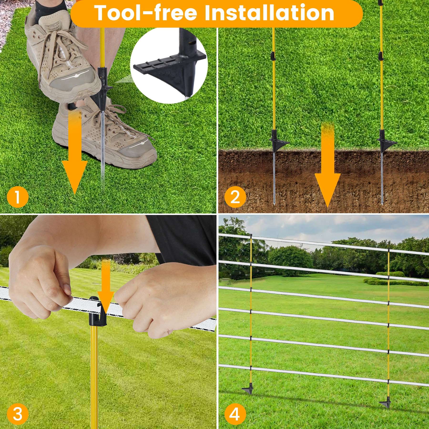 Toriexon Built-In Clip keeps fencing secure and sag-free.