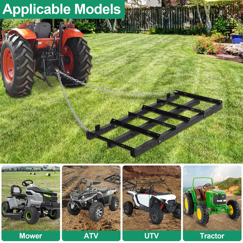 Adjustable bars on Toriexon harrow with concrete blocks for depth
