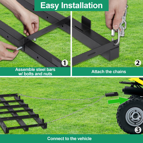 Hitch-pin connection on Toriexon drag harrow with compatible equipment