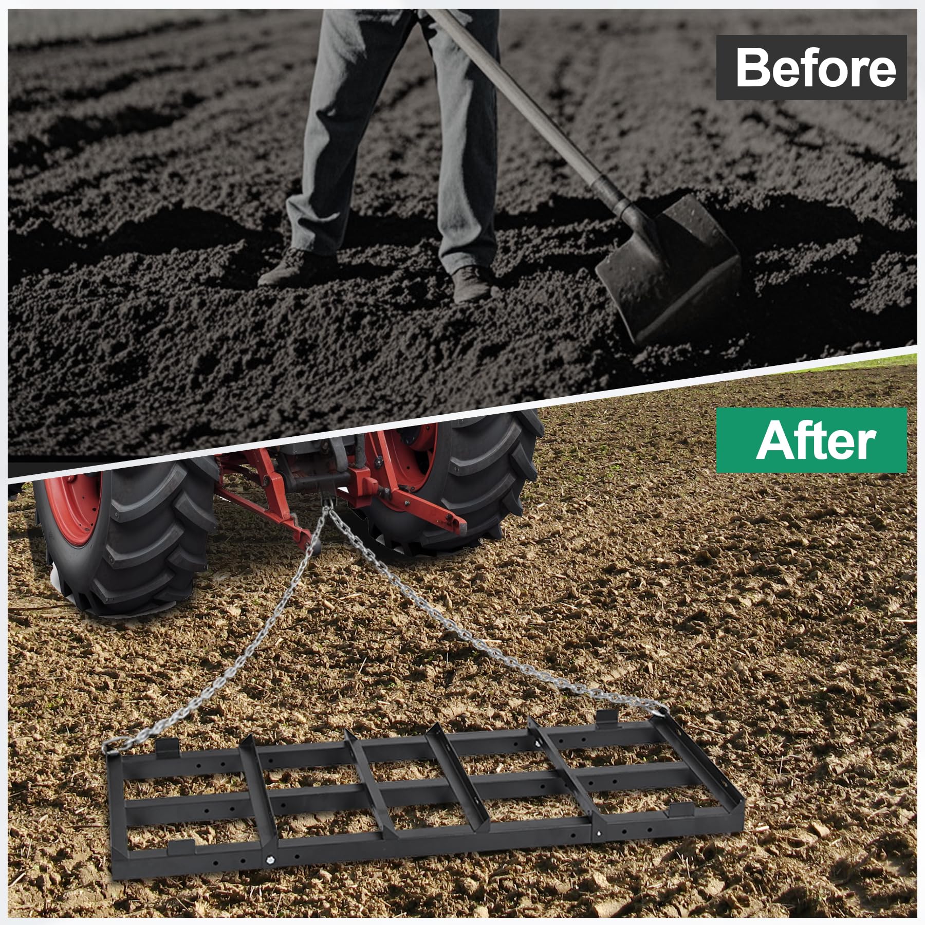 Toriexon drag harrow in back view for mounting on ATV/UTV