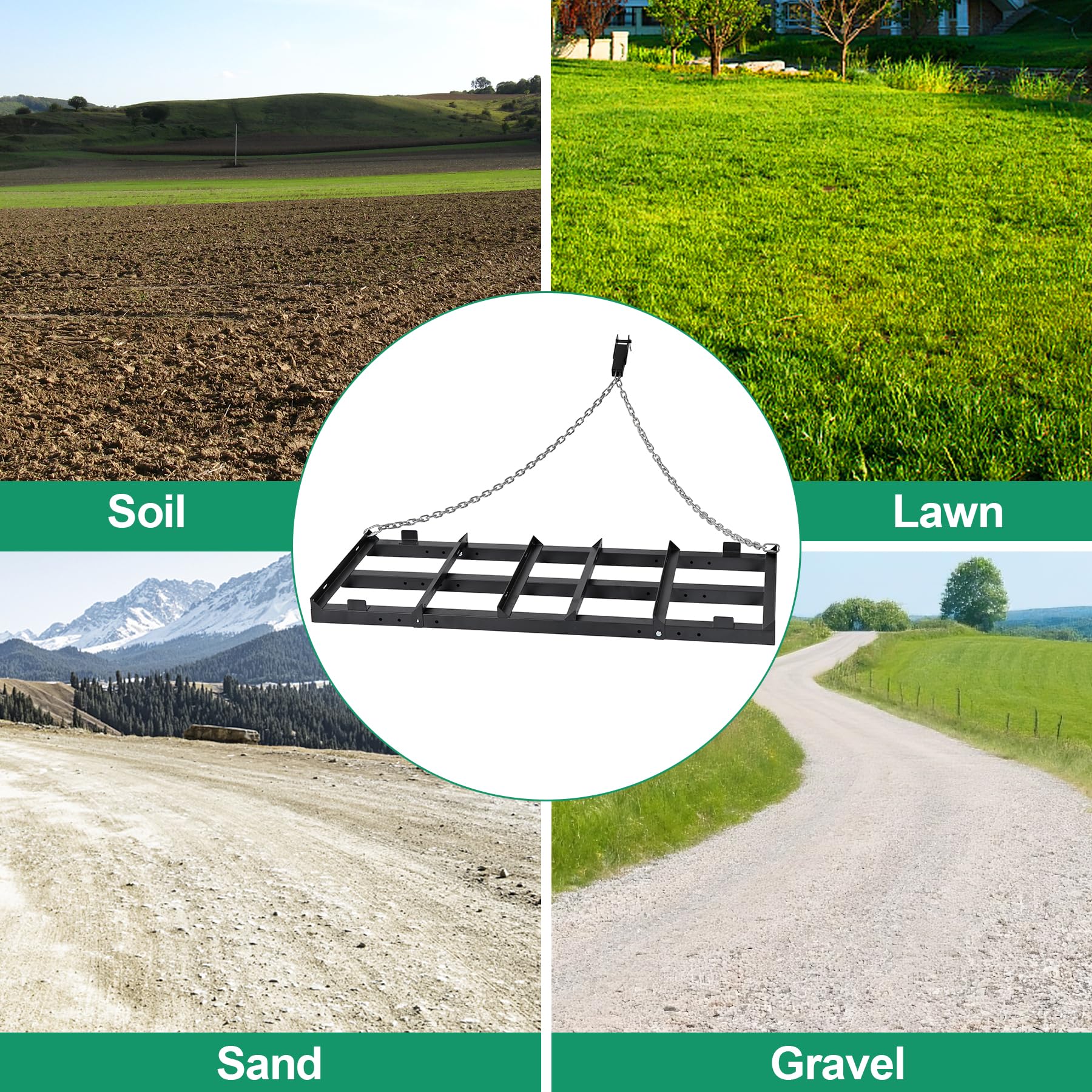 In-use Toriexon drag harrow smoothing a gravel driveway