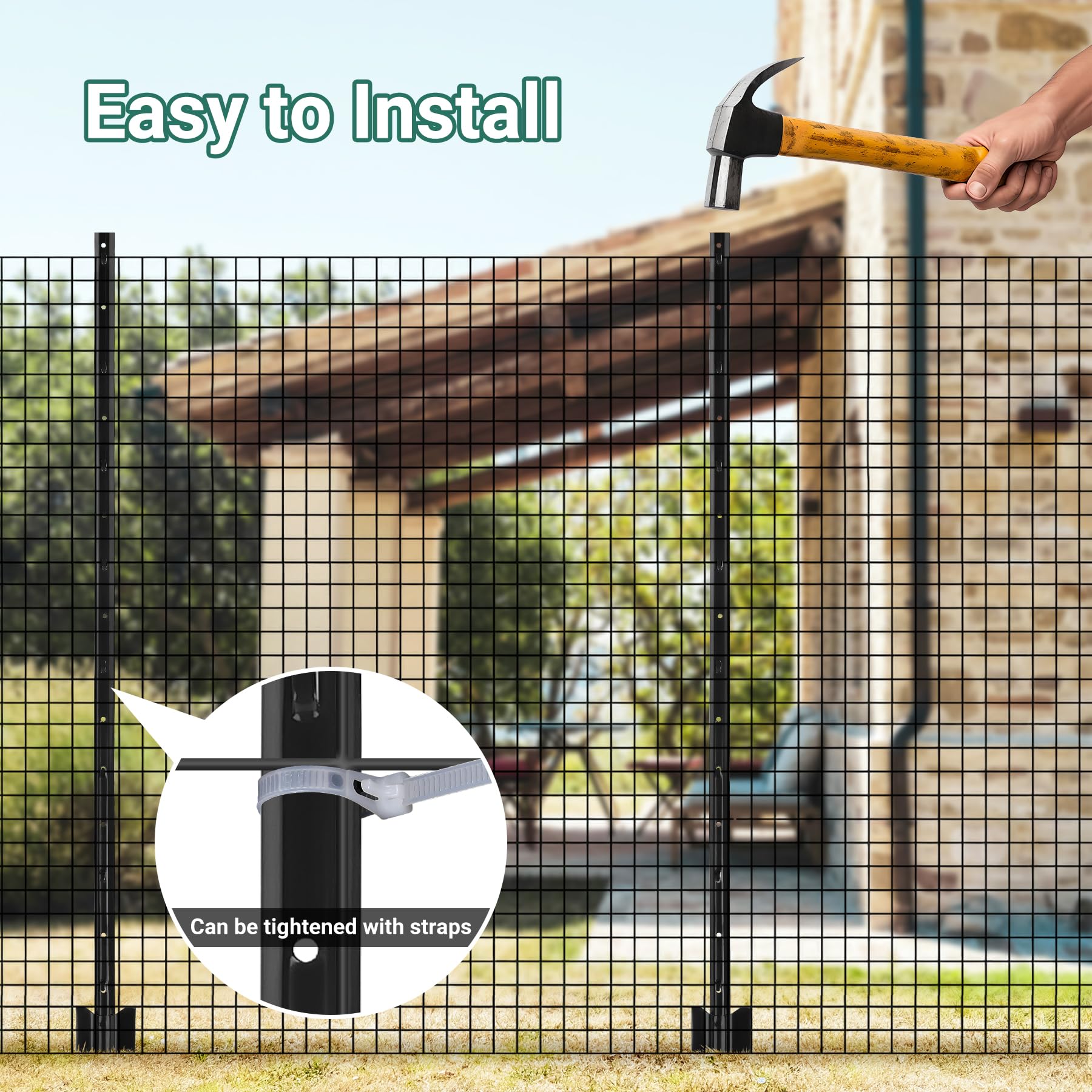 Toriexon easy-ground installation with hammer enables fast setup.
