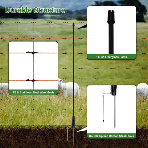 Toriexon netting shows 14 fiberglass posts supporting a stable installation