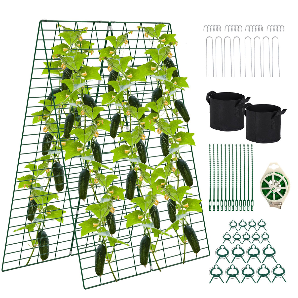 Toriexon foldable cucumber trellis supports climbing vines in a raised bed for organized growth