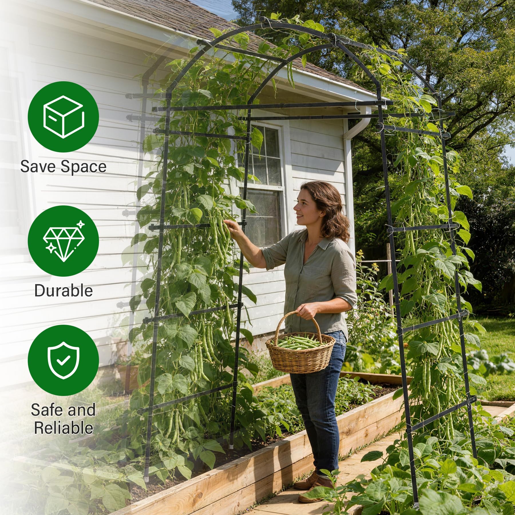 Toriexon Garden Arch Trellis vertical design saves space in the garden.