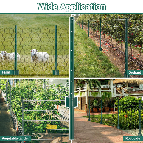 Toriexon garden fence application using corrosion-resistant green posts.