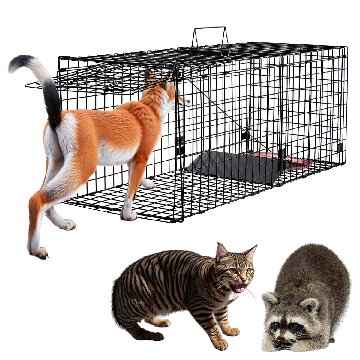Toriexon Humane Large Animal Trap black front view enables safe capture