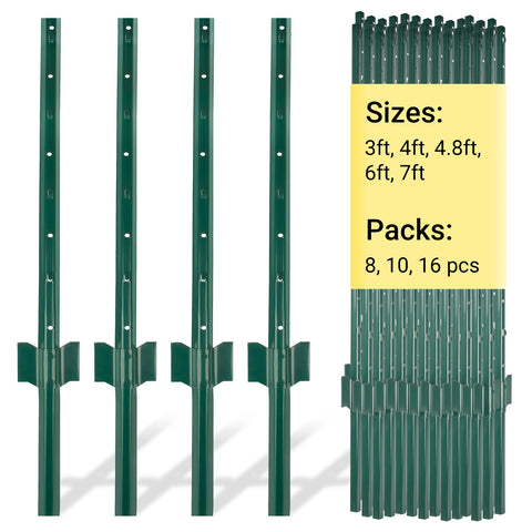 Toriexon metal fence posts provide 4.8 ft green U post support for sturdy fencing