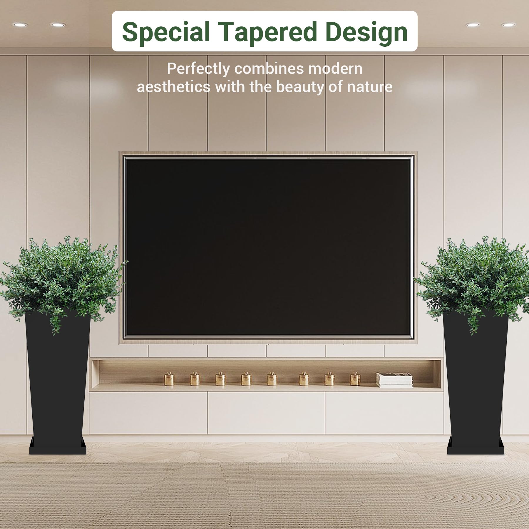 Toriexon planters feature drainage holes on shelf and base to prevent overwatering