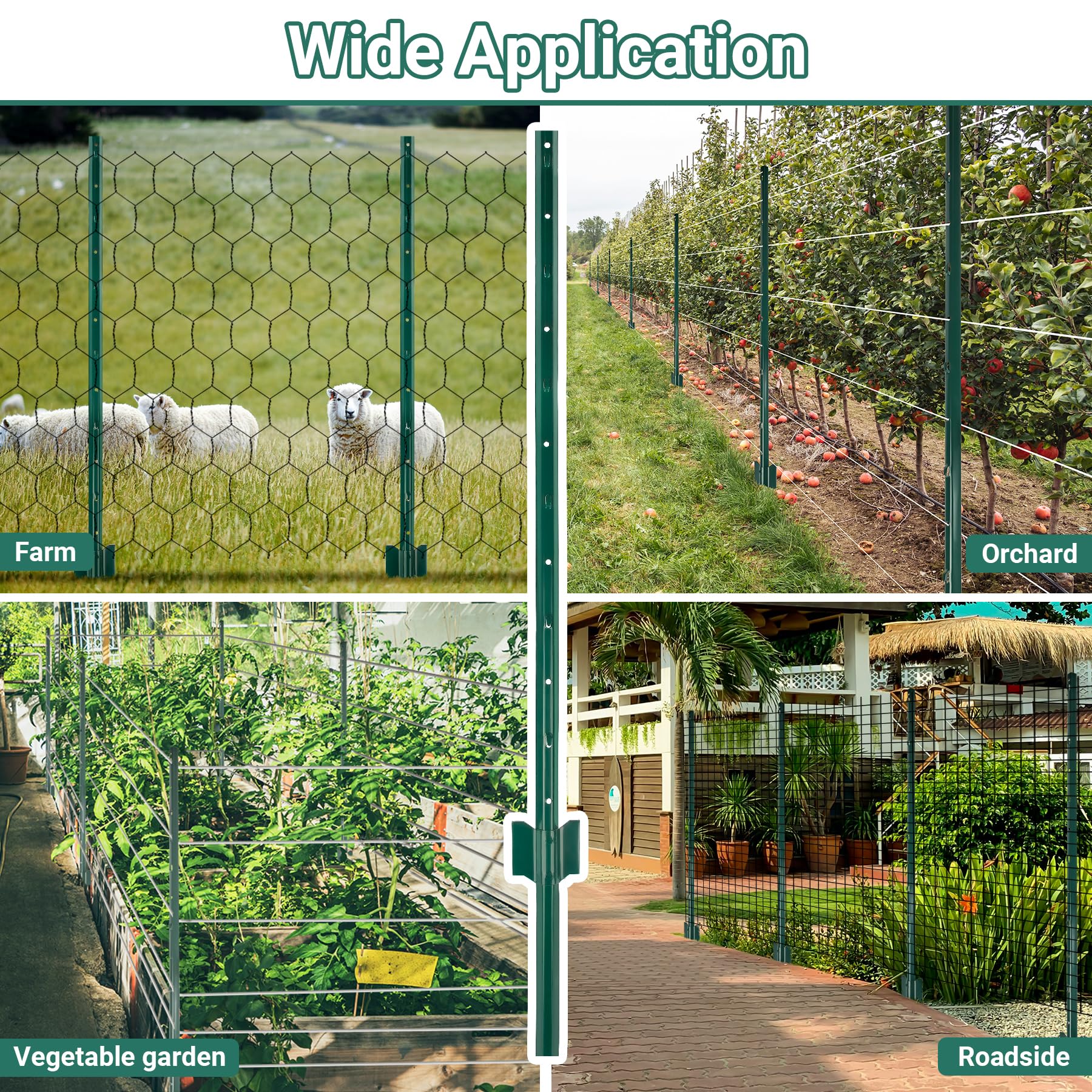 Toriexon powder-coated fence post resists rust in wet and dry conditions.