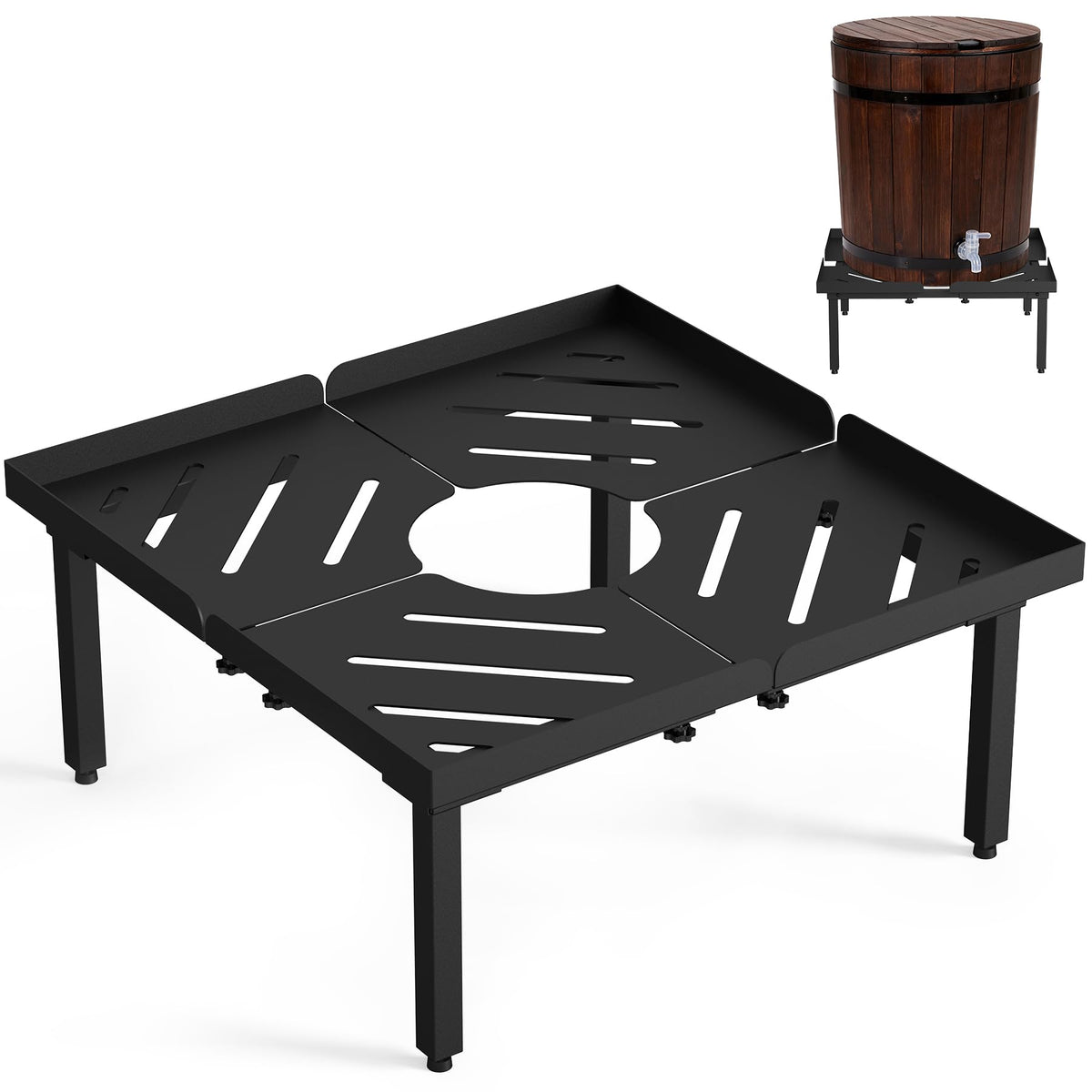 Toriexon rain-barrel-stand adjustable 45-100 gallon for versatile rain collection.