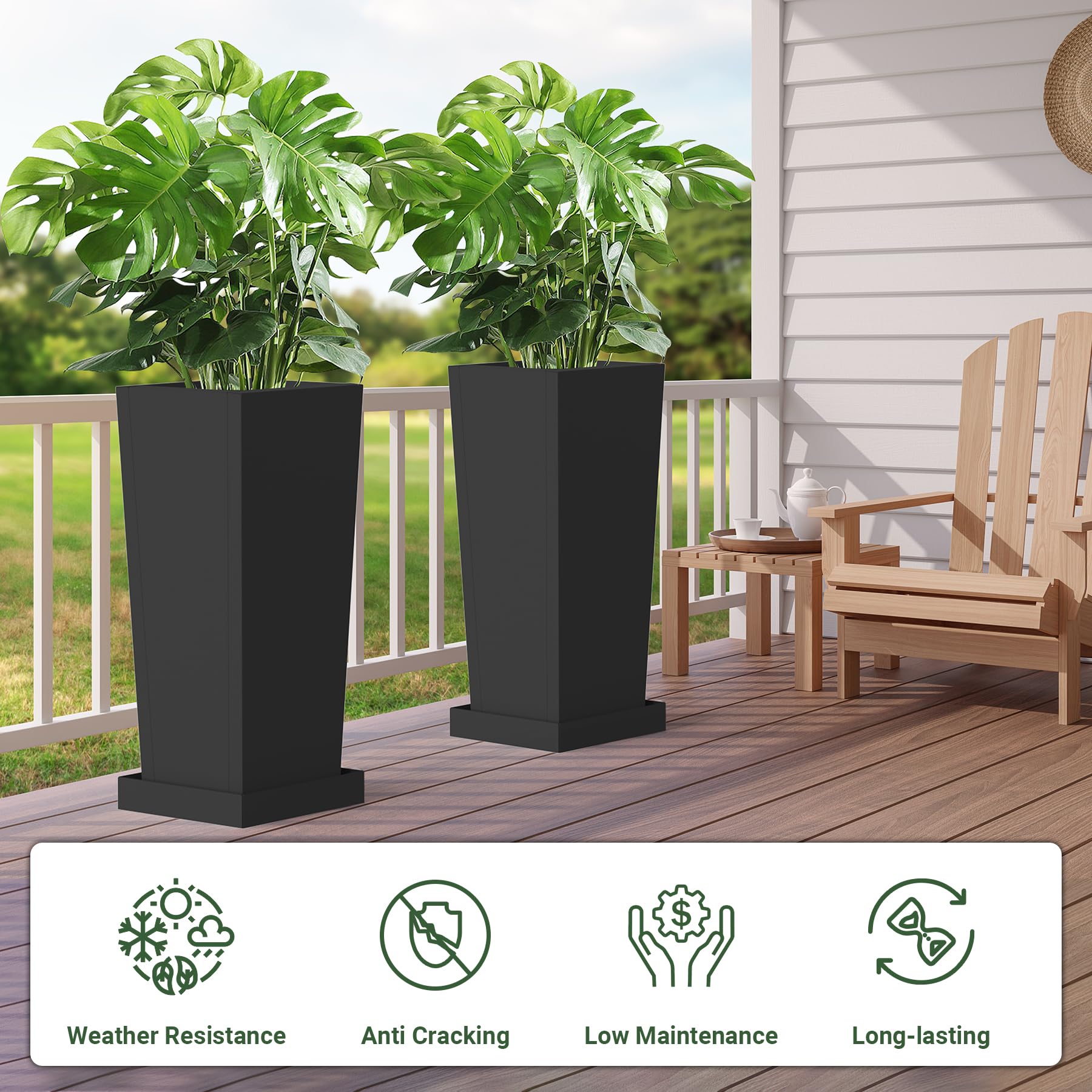 Toriexon tall planter with trays for clean floors and tidy storage