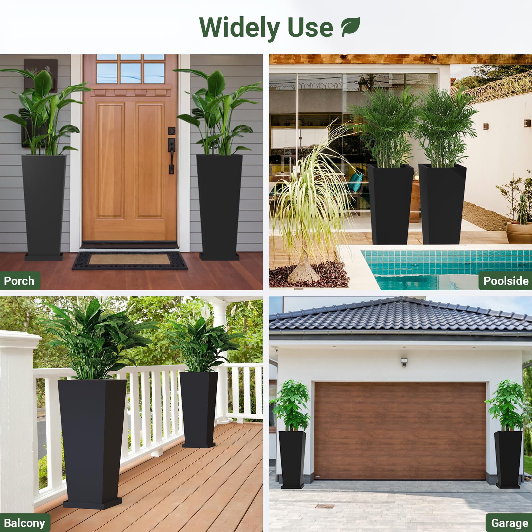 Toriexon tapered-design planters add architectural height to entryways