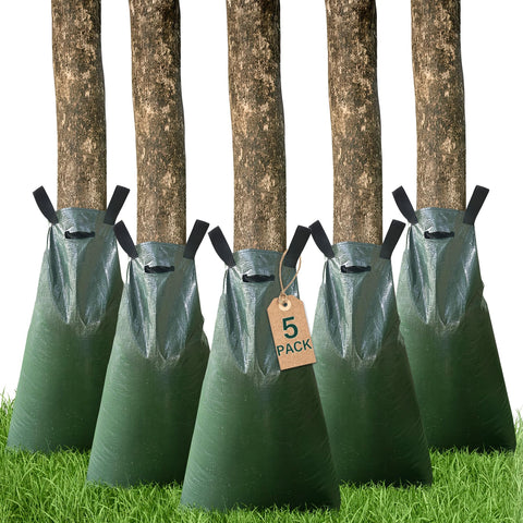 Toriexon tree watering bag showing 20-gallon capacity for extended irrigation