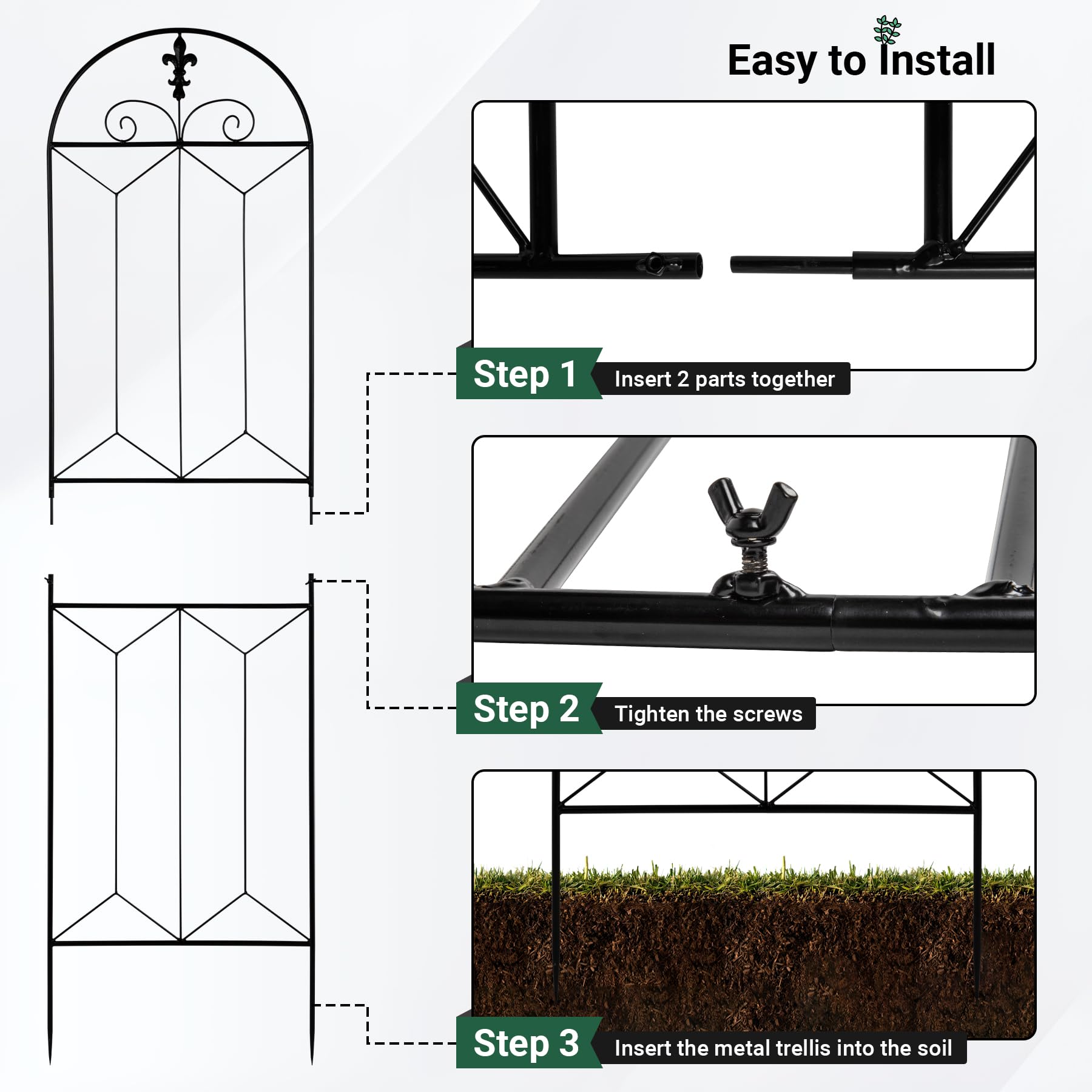 Side view of welded joints on Toriexon trellis, showcasing sturdy construction.