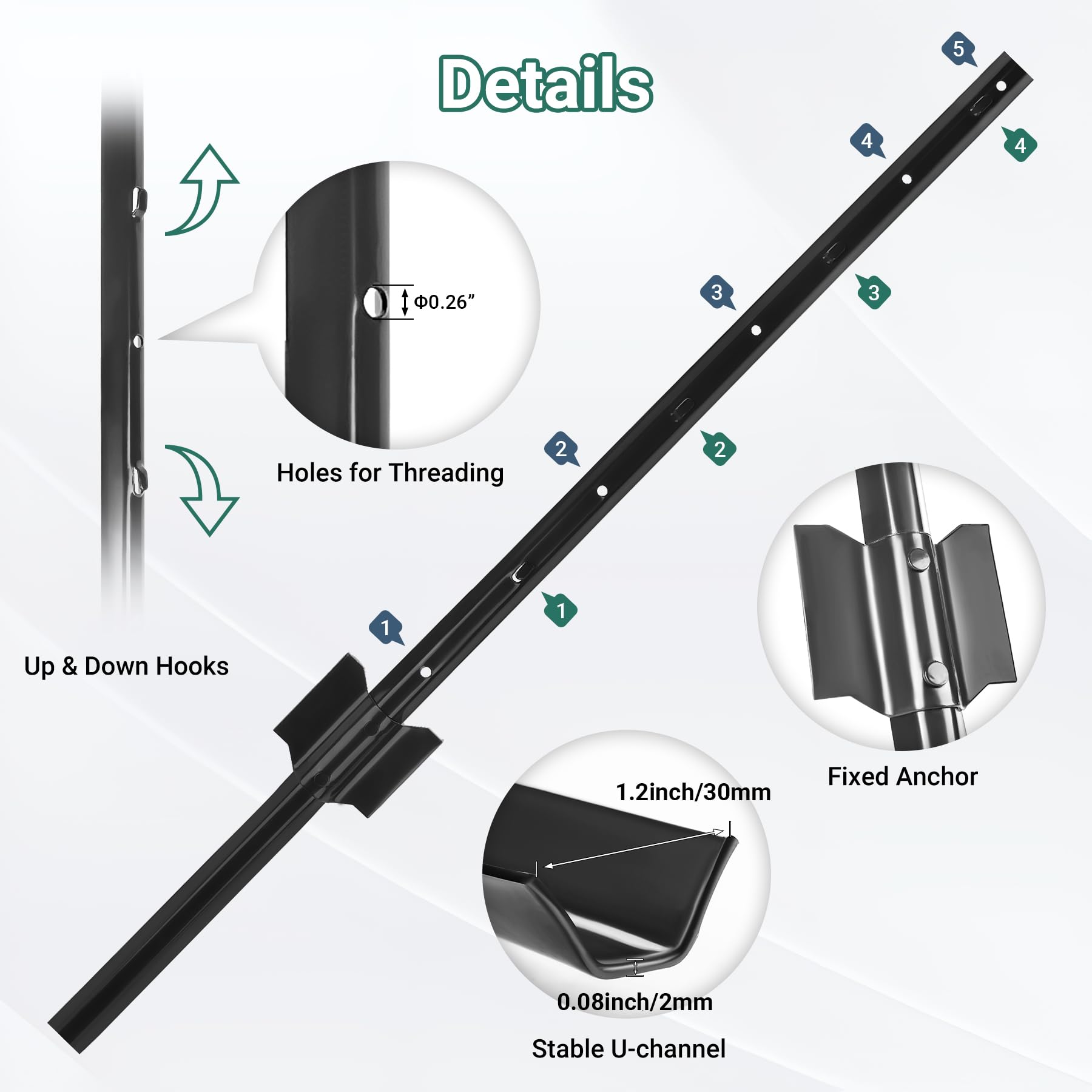 Toriexon U-channel link feature enables secure fence connections.