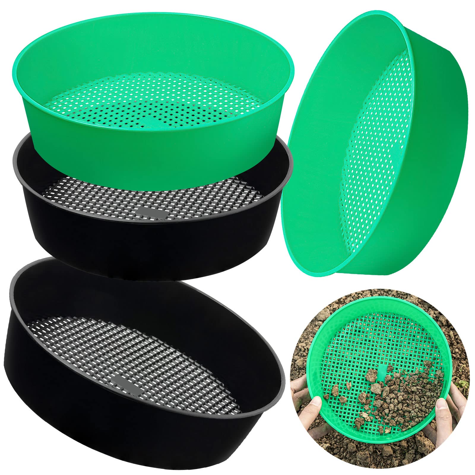 Torinalital 4-pack garden soil sifter round, durable ABS plastic for quick soil screening.