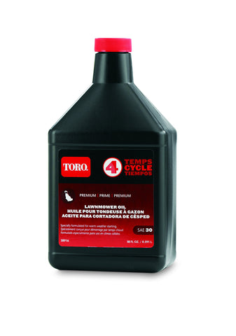 Toro SAE 30 Summer Oil bottle ready for small engine lubrication in warm weather.