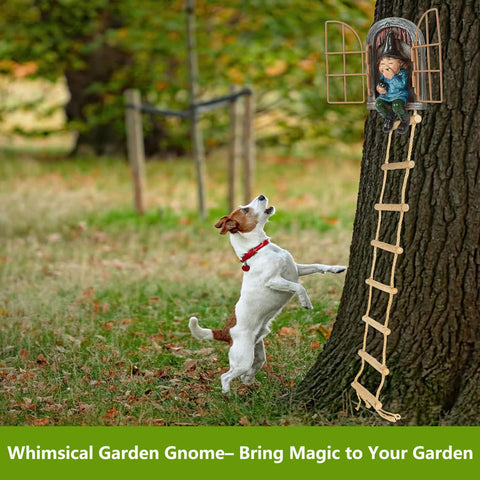 Toromiu elf out the door tree hugger displaying playful yard storytelling