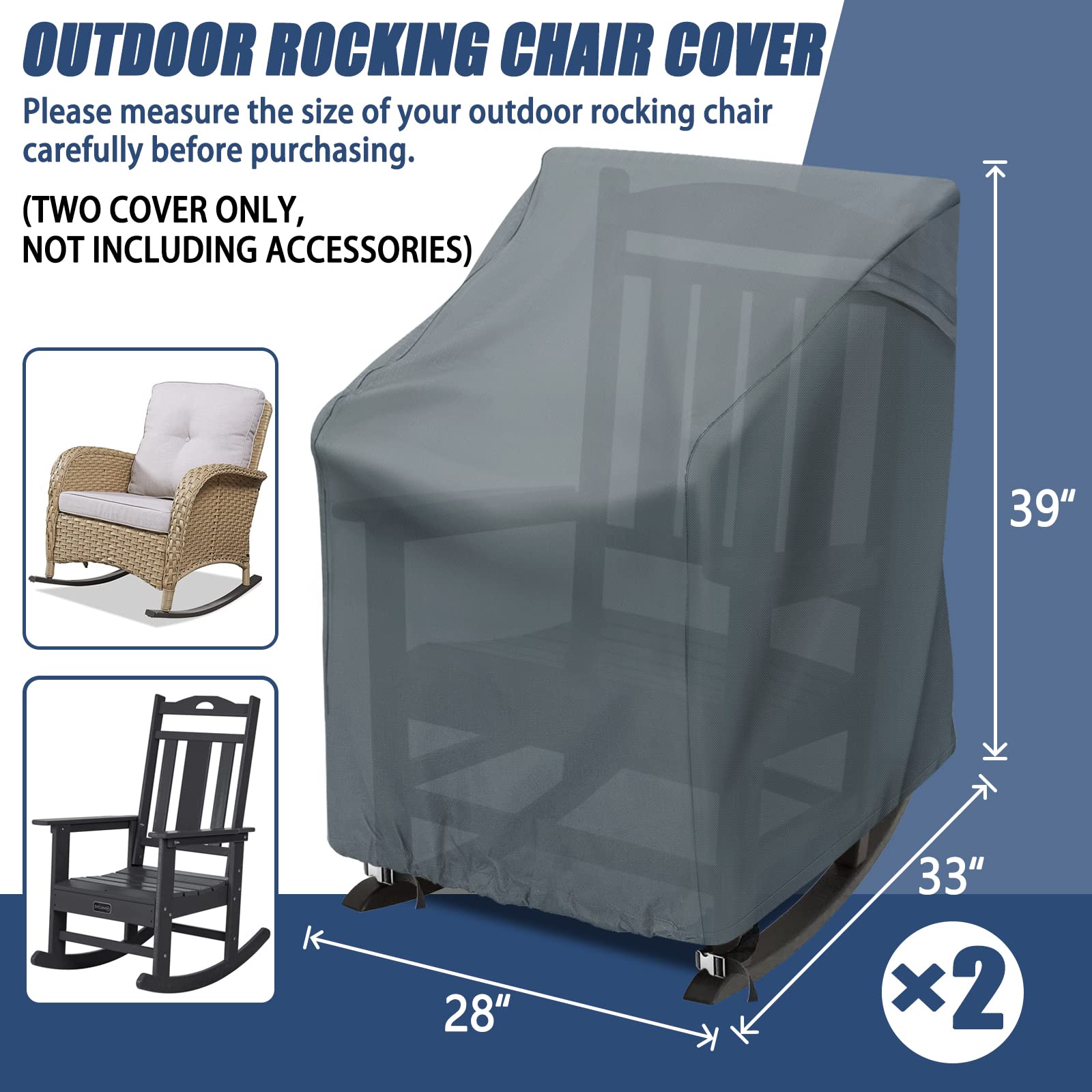 TORUTA rocking chair cover with secure snap and drawstring for a snug fit