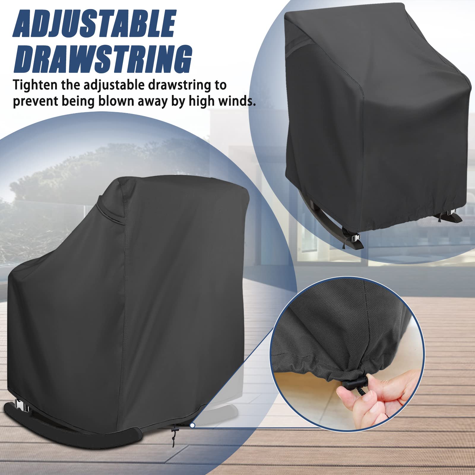 TORUTA rocking-chair cover with snap and drawstring secures a snug fit