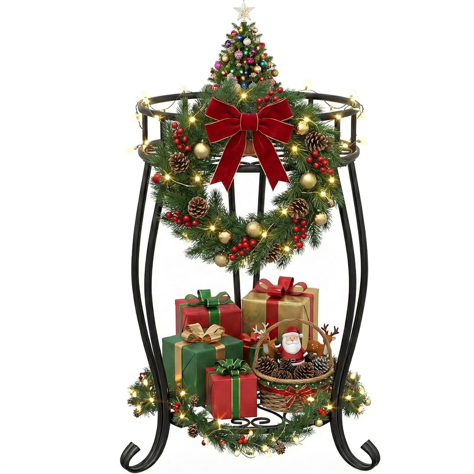 TOSKING 2-tier plant rack in black, sturdy outdoor use for cascading greenery.