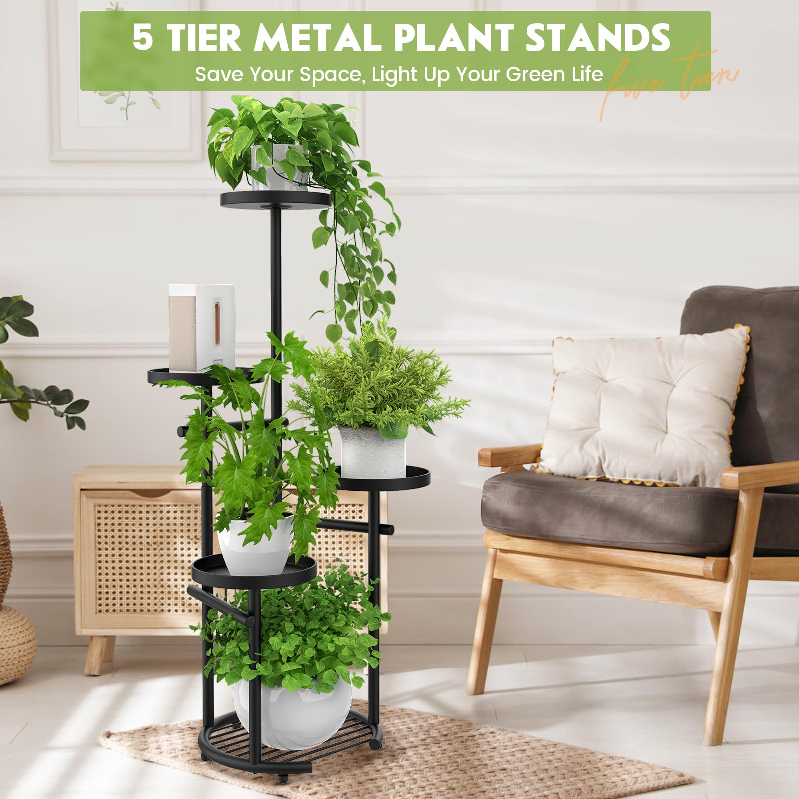 TOSKING anti-tip round-base plant stand provides stable support for tall arrangements