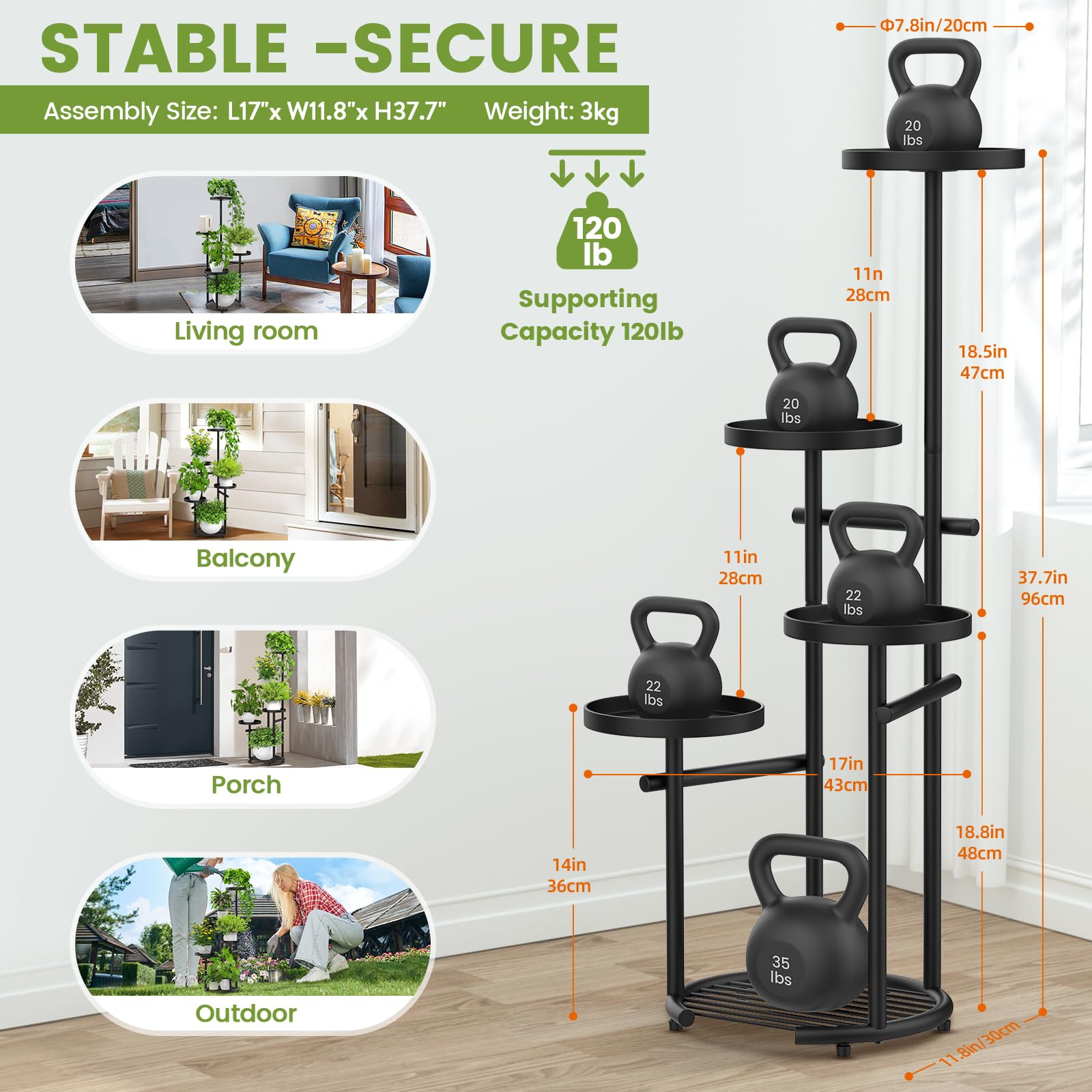 TOSKING heavy-duty iron plant shelf is durable and weather-resistant for outdoor use