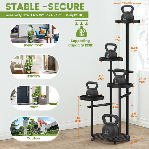 TOSKING heavy-duty iron plant shelf is durable and weather-resistant for outdoor use