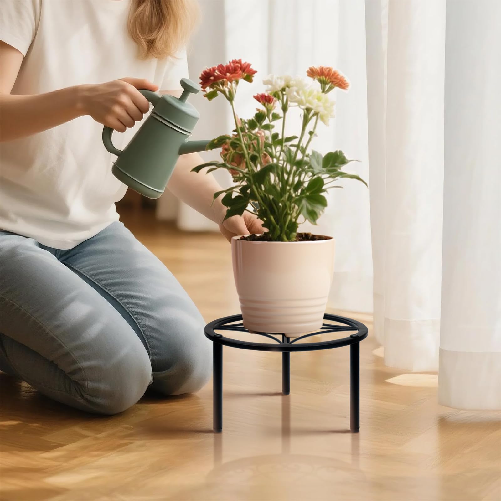 TOSKING plant stand features a geometric tray pattern that enhances decor.