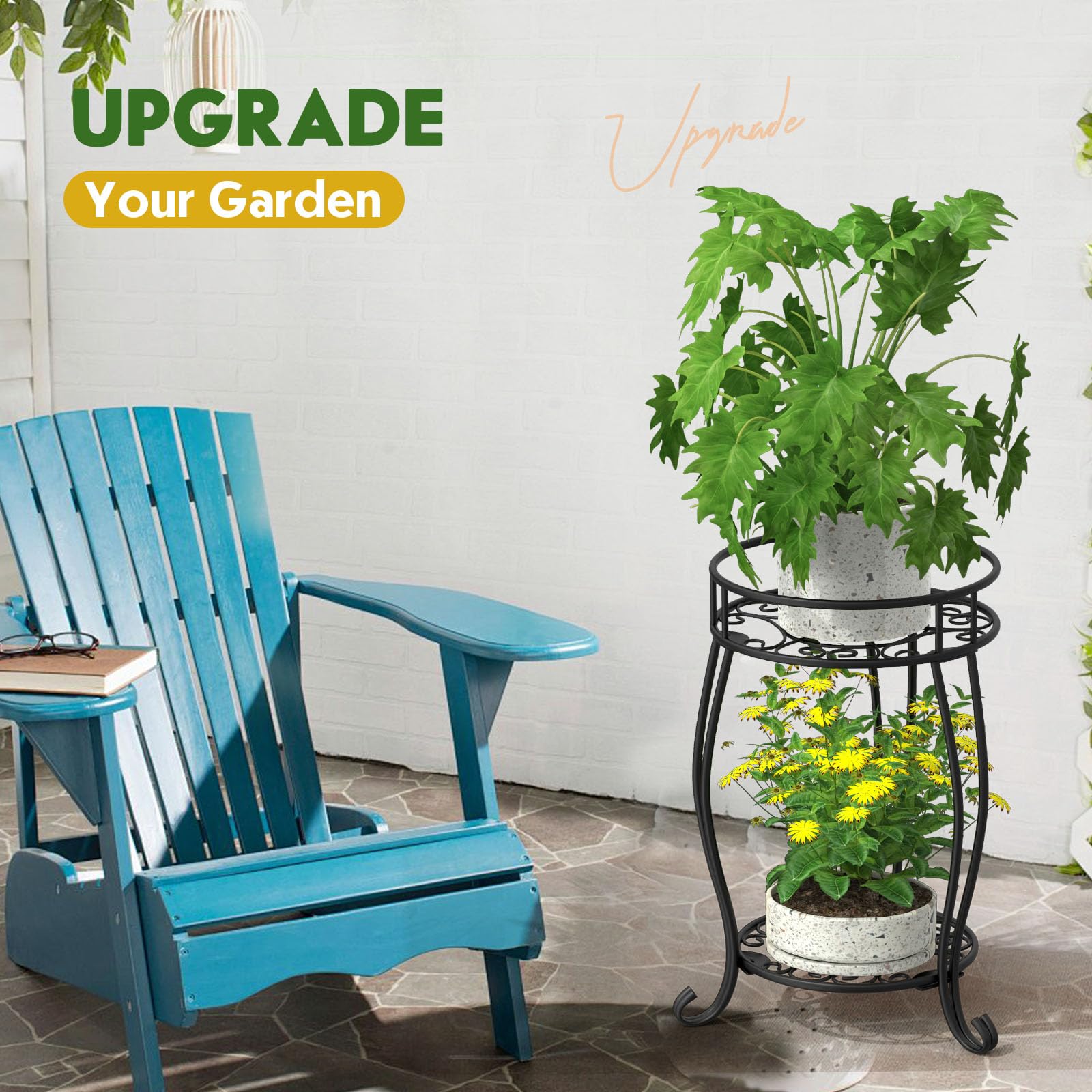TOSKING space-saving corner plant stand in black keeps floors clear.