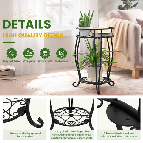TOSKING sturdy 2-tier stand in black supports large potted plants with a stable base.