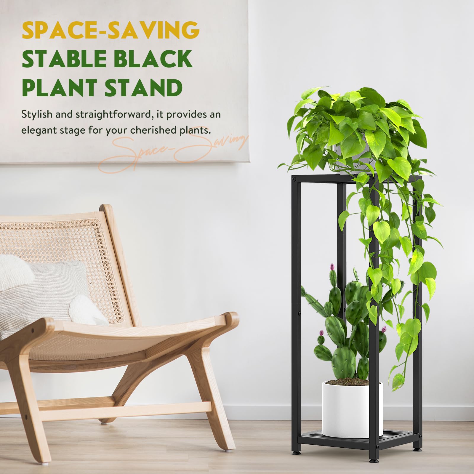 TOSKING tall plant stand close-up of sturdy iron frame and matte black finish.