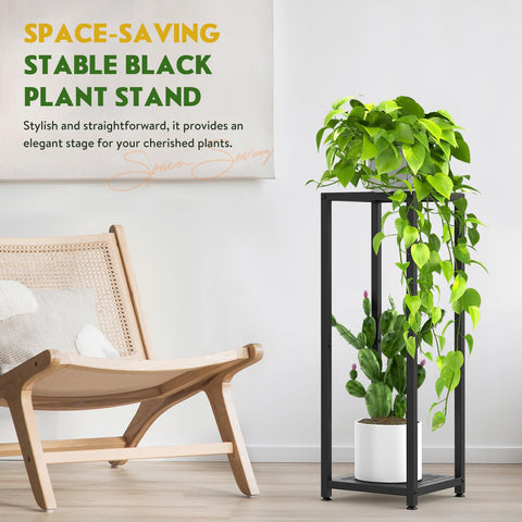 TOSKING tall plant stand close-up of sturdy iron frame and matte black finish.
