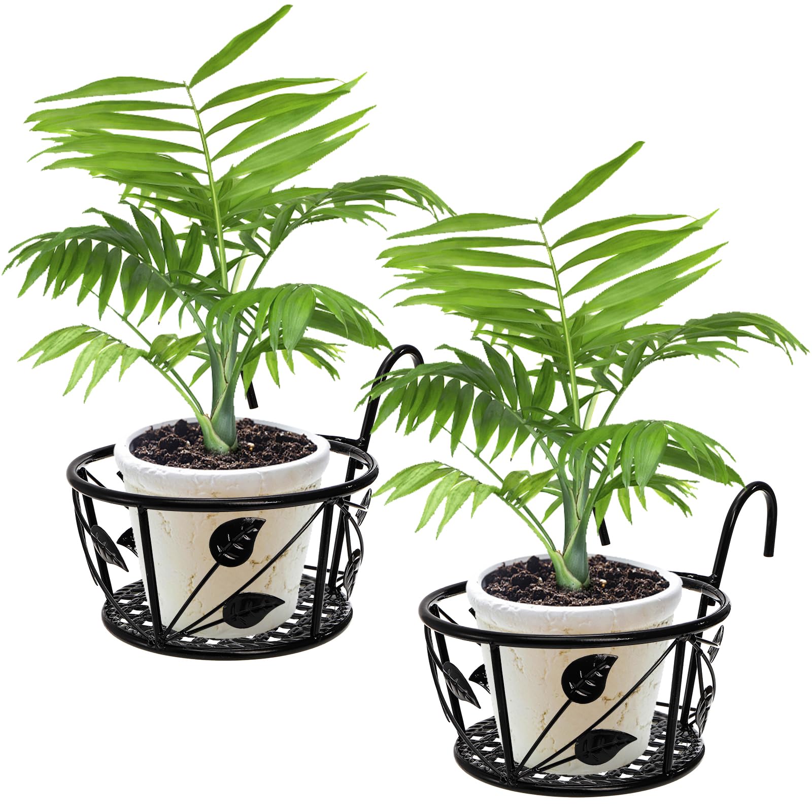 Tosnail 2 pack metal plant holders on a railing for vertical gardening.