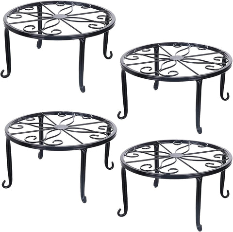 Tosnail four-pack metal plant stands for versatile indoor and outdoor display.