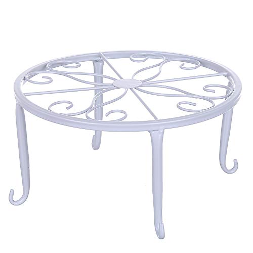 Tosnail white plant stand side view shows sturdy iron frame for outdoor use.
