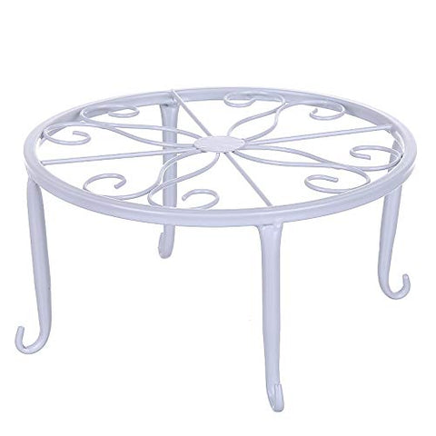 Tosnail white plant stand side view shows sturdy iron frame for outdoor use.