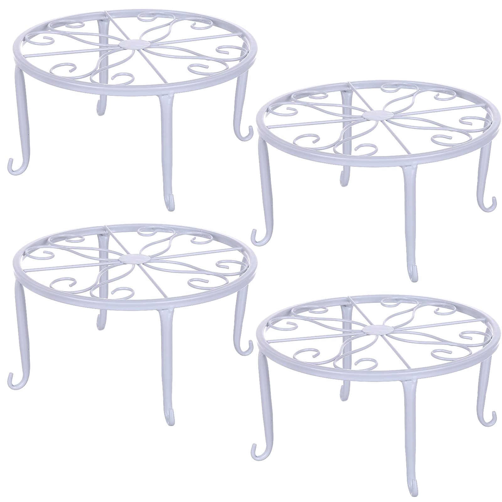 Tosnail 4-pack white plant stand top view highlights 9-inch surface for stable pots.