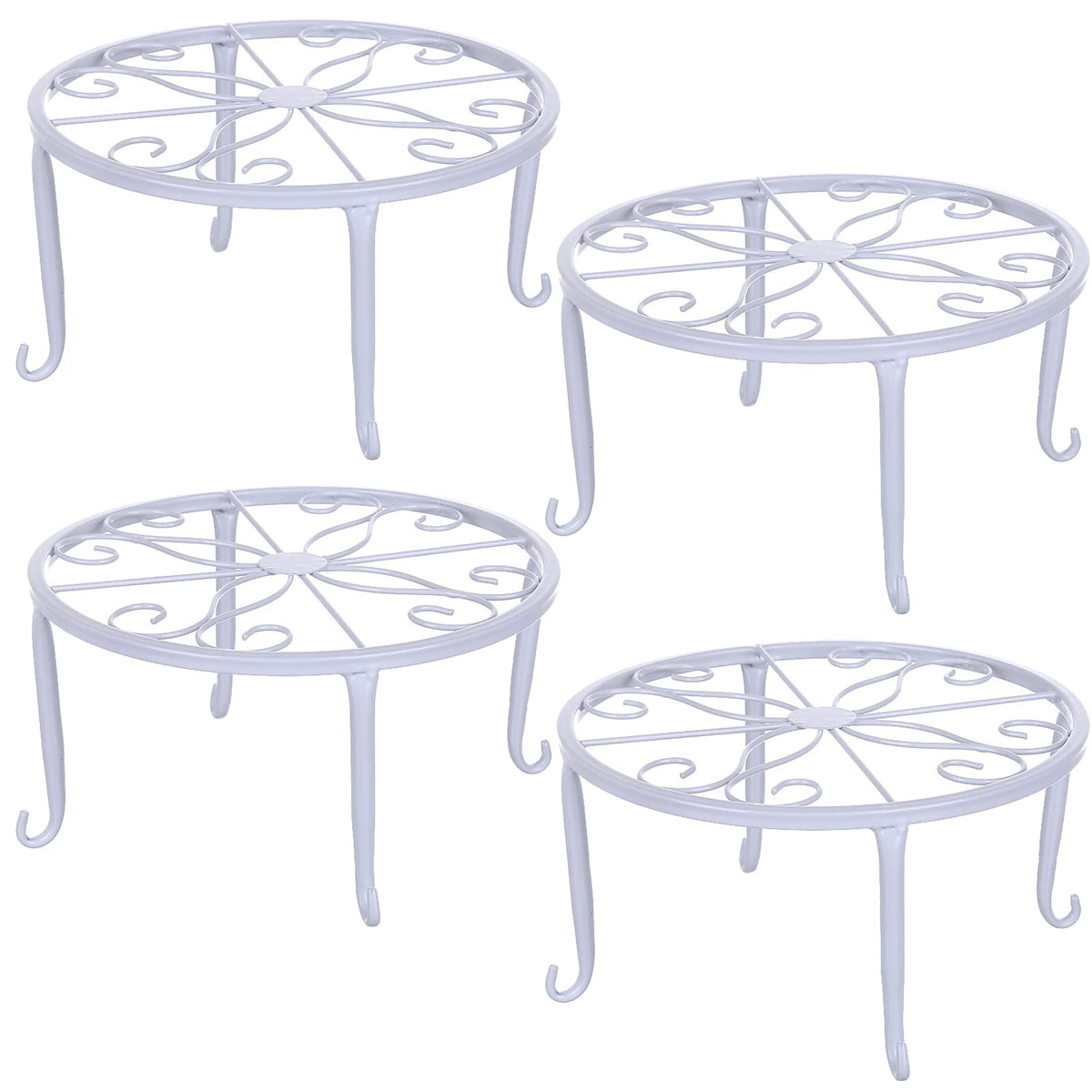 Tosnail 4-pack white plant stand top view highlights 9-inch surface for stable pots.