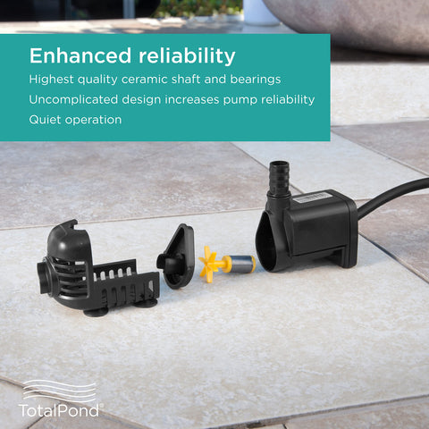 TotalPond 140 GPH pump operates quietly to keep the water feature peaceful.