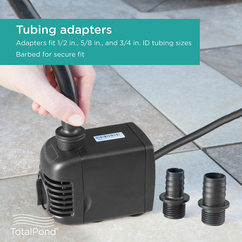 TotalPond 500 GPH pump achieving up to 8.7 ft max fountain reach.