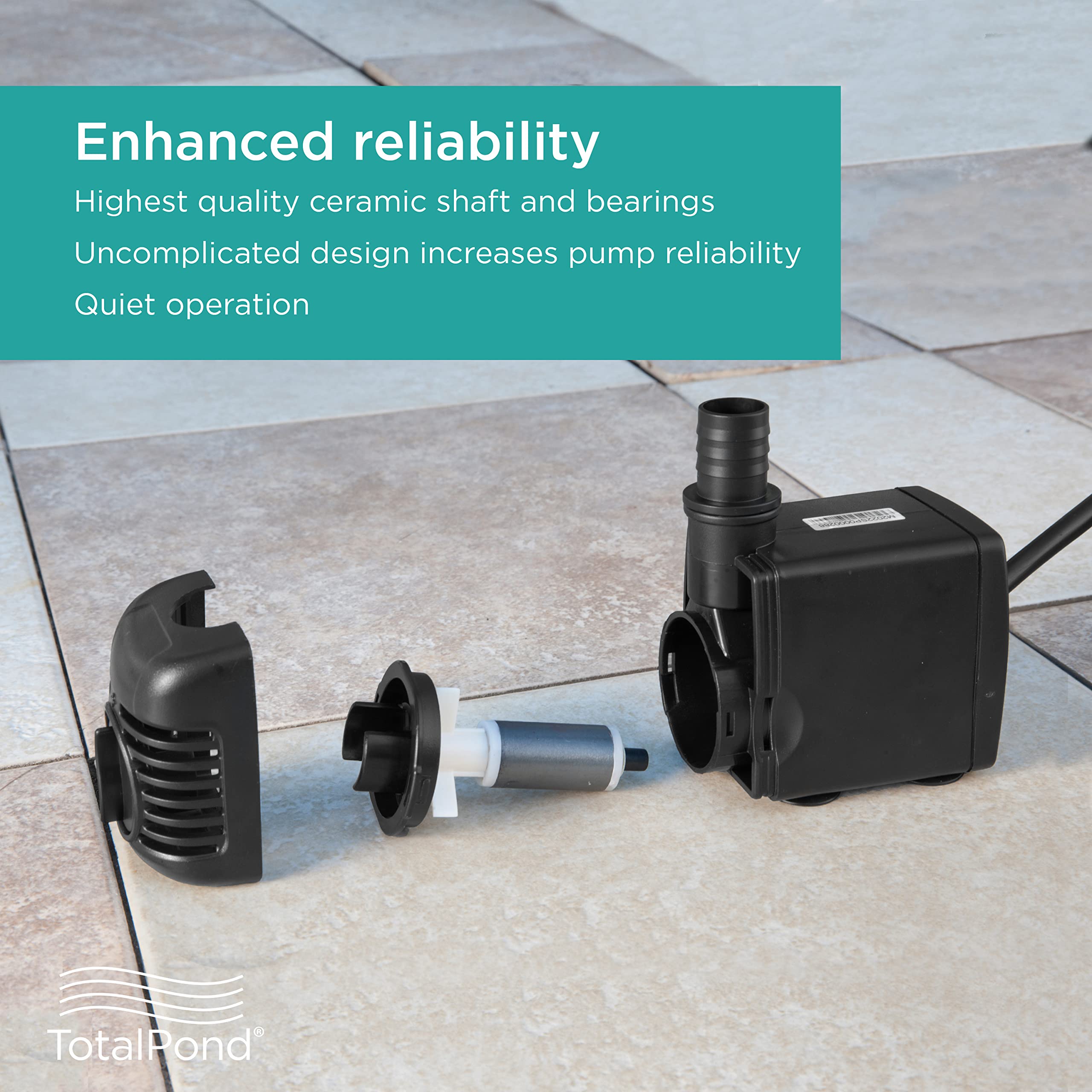 TotalPond 500 GPH pump with adjustable flow for customizable fountain height.